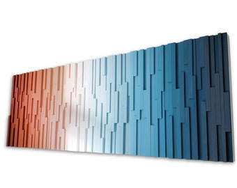 Orange and Blue Wood Wall Art, Ombre Wall Art, Gradient Wall Art, Dimensional Art Wall Sculpture, Modern Rustic Art, Abstract Wall Art