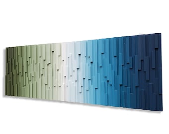 Large Wall Art, Wood Wall Art, Wood Wall Sculpture, Abstract Wall Art, Green and Blue Art, Ombre Art, Hotel Art, Abstract Painting on Wood