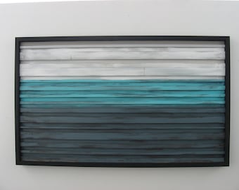 Blue Landscape, Abstract Art on Wood, Rustic Home Decor, Blue Home Decor, Wood Wall Hanging, Upcycled Wood Wall Art, Ocean Art