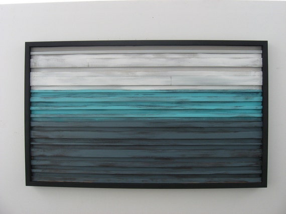 Blue Landscape, Abstract Art on Wood, Rustic Home Decor, Blue Home Decor, Wood Wall Hanging, Upcycled Wood Wall Art, Ocean Art