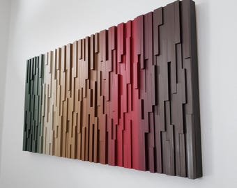 Autumn Color Wall Art, Ombre Art, Red and Brown Art, Modern Wood Wall Art, Dimensional Art, 24x48, Large Artwork, Abstract Art, Fall Decor