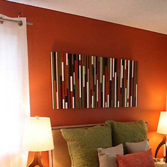 Mid Century Modern Colors Wood Wall Art Burnt Orange Wall Art Etsy