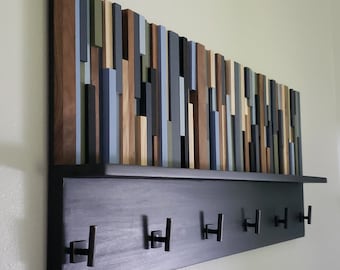 Large Coat Rack, Hallway Rack and Storage with Shelf, Shelf and Hooks, Wall Art, Coat Storage, Entryway Coat Rack Wall, Custom Coat Rack
