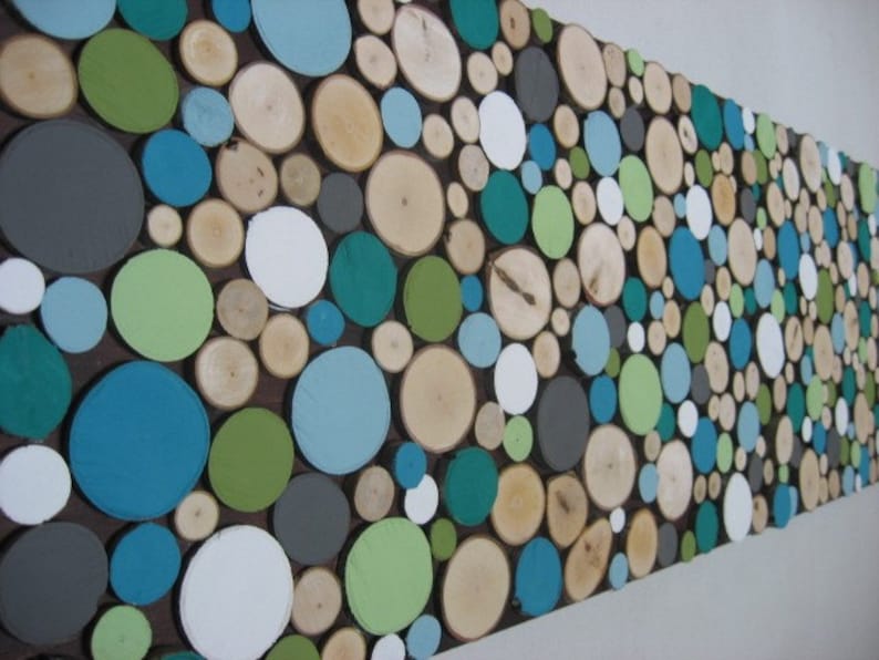 Painted Wood Slice Collage Wall Art 12x48 MADE TO ORDER Etsy