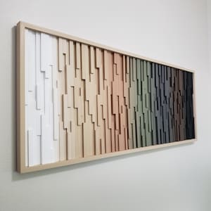 Large Wood Wall Art Framed in Beige, Earth Tone Wall Art, Abstract Wall Sculpture, Gradient Wall Art, Ombre Art, Modern Art for Bedroom