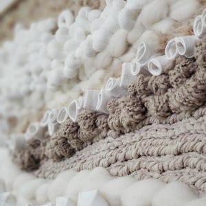 Extra Large Neutral Fiber Wall Art | White Beige Textured Tapestry | Framed Fabric Art | Modern Boho Wall Hanging | Macrame Textile Art
