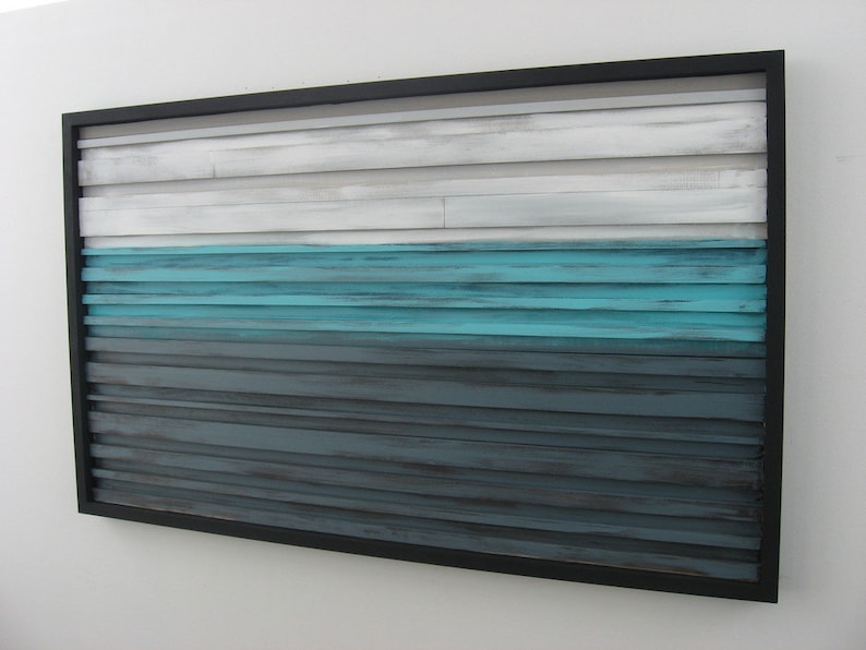 Blue Landscape, Abstract Art on Wood, Rustic Home Decor, Blue Home Decor, Wood Wall Hanging, Upcycled Wood Wall Art, Ocean Art bild 2