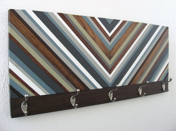 Wood Coat Rack - Chevron Art - Hat Rack - Hooks - Entryway