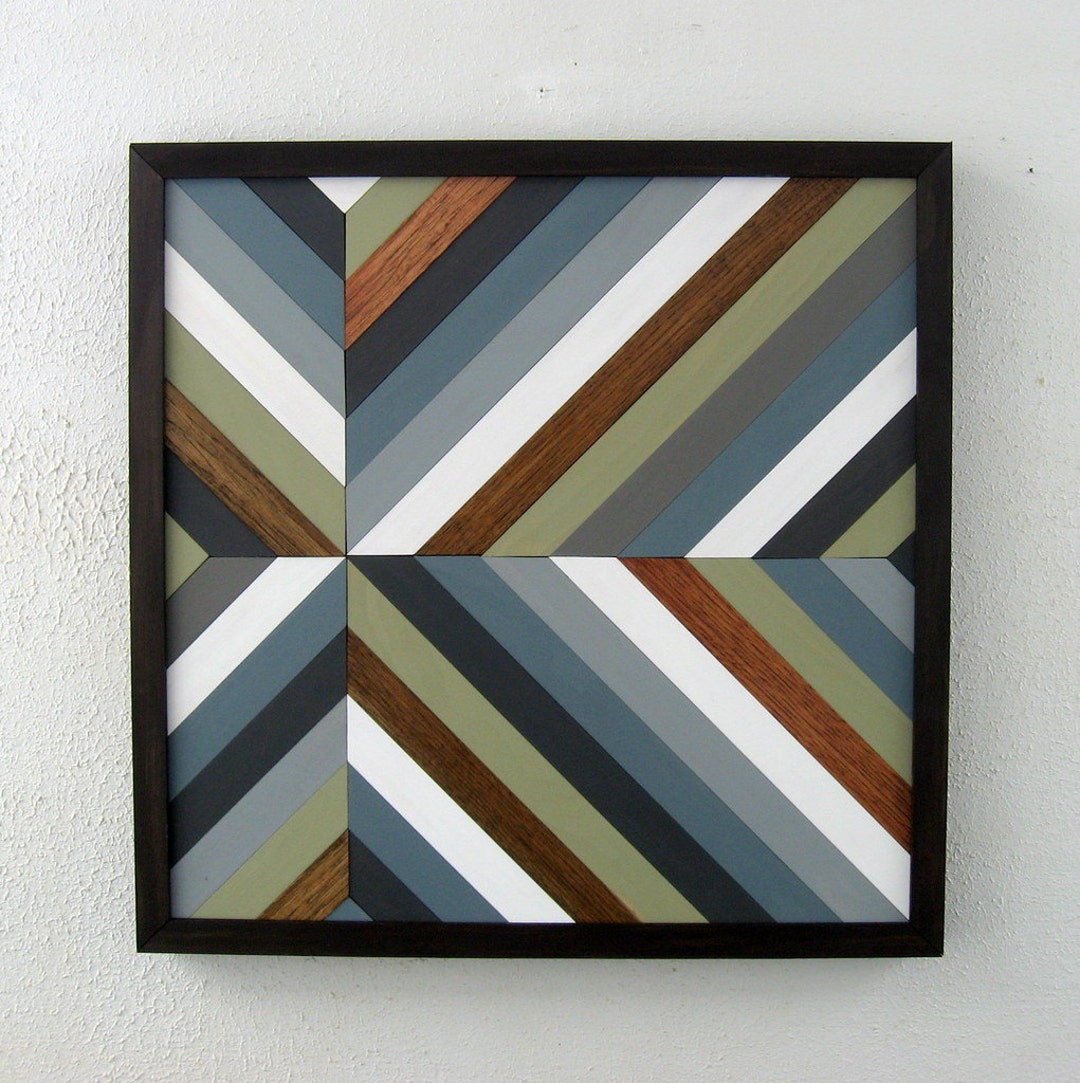 Blue and Green Earthy Wall Decor, Chevron Pattern Artwork - Etsy