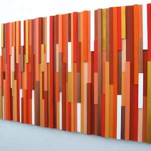 Orange Wood Wall Art, Modern Home Decor 24x48, Orange Painting, Abstract Art, Modern Rustic Art, Dimensional Wall Art, Office Art image 1