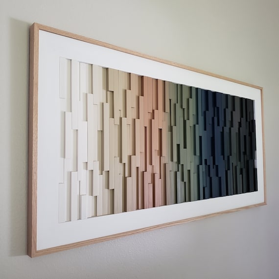 Framed Wall Art Large, Beautiful Artwork, Modern Wood Wall Sculpture,, Modern Decor, Wall Art, White, Beige, Green, Blue, Brown, Black