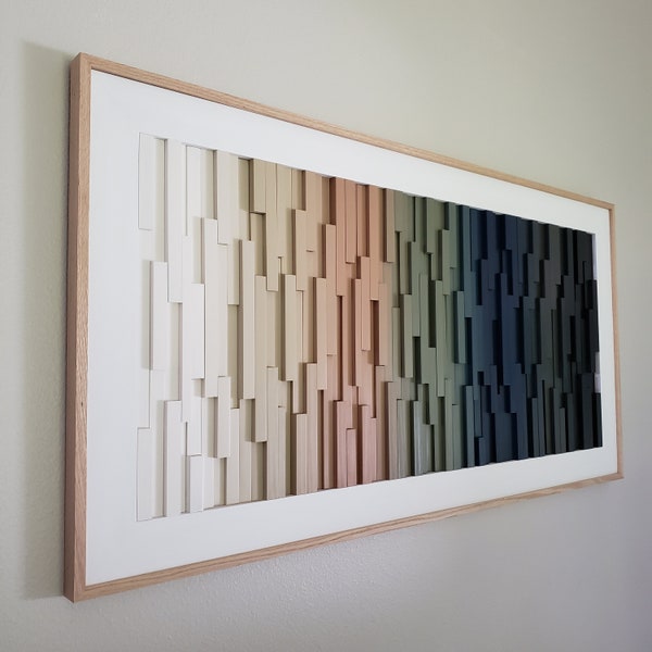 Framed Wall Art Large, Beautiful Artwork, Modern Wood Wall Sculpture,, Modern Decor, Wall Art, White, Beige, Green, Blue, Brown, Black