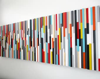 Colorful Modern Wood Wall Sculpture, Modern Rustic Art