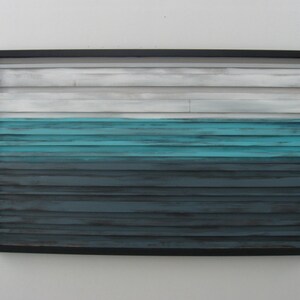 Blue Landscape, Abstract Art on Wood, Rustic Home Decor, Blue Home Decor, Wood Wall Hanging, Upcycled Wood Wall Art, Ocean Art bild 4