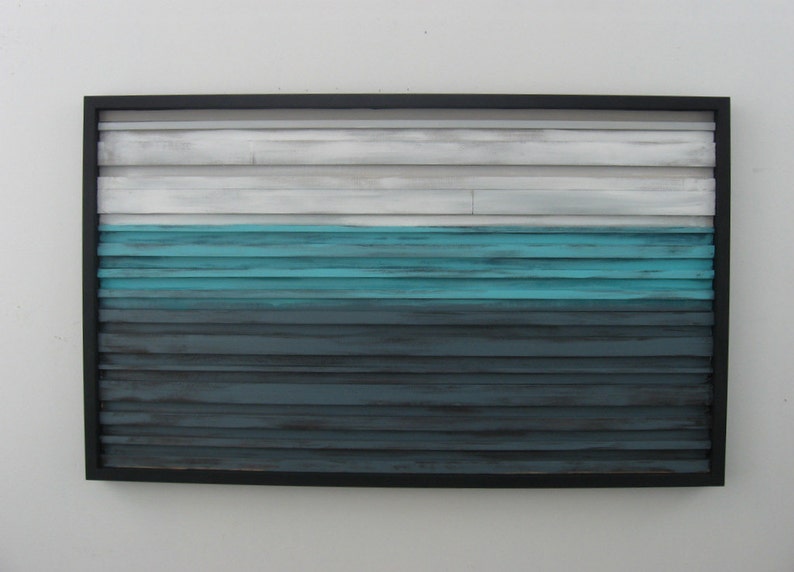 Blue Landscape, Abstract Art on Wood, Rustic Home Decor, Blue Home Decor, Wood Wall Hanging, Upcycled Wood Wall Art, Ocean Art bild 4