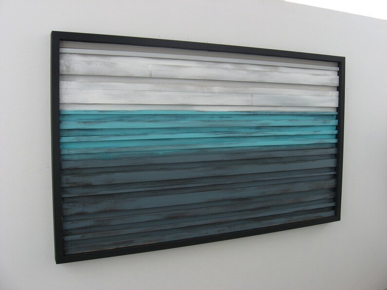 Blue Landscape, Abstract Art on Wood, Rustic Home Decor, Blue Home Decor, Wood Wall Hanging, Upcycled Wood Wall Art, Ocean Art bild 3