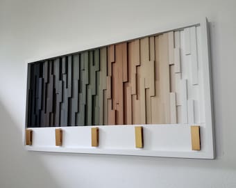 Entryway Coat Rack made of Wood in Earth Tone Colors with Gold Flip Down Hooks, 18x36