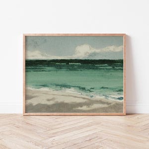 Impresión artística de olas azules del océano / Descarga digital / Tonos neutros suaves / Decoración de casa francesa / Estética de casa de playa / Arte de violetas silvestres / CO0012