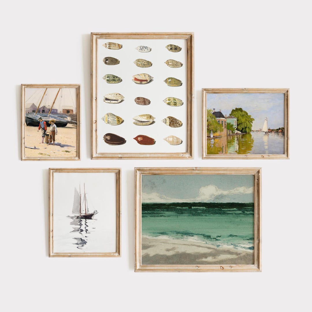 Vintage Coastal Gallery Wall Art Set: Beach House Decor (digital ...