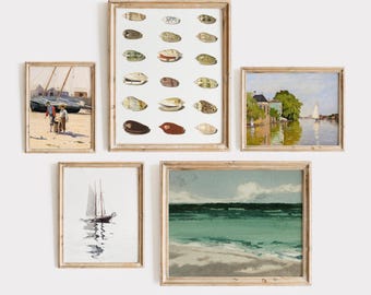 Conjunto de arte de pared vintage con galería costera: Decoración de casa de playa (descarga digital, juego de 5)