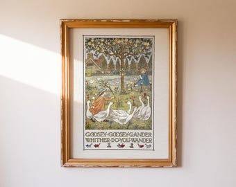 Vintage "Goosey Gander" Mother Goose Print | Nursery Rhyme Illustration (Digital Download)