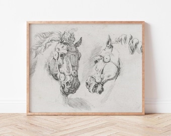 Vintage Pferde Skizze Print | Reiter Wandbild (Digitaler Download)