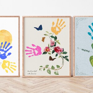 Conjunto de Artesanato com Impressão de Mãos para o Dia das Mães | Download Digital | Presente de Lembrança para a Mãe | Impressão de Mãos para Crianças Faça Você Mesmo | Arte com Violetas Selvagens | BU0003