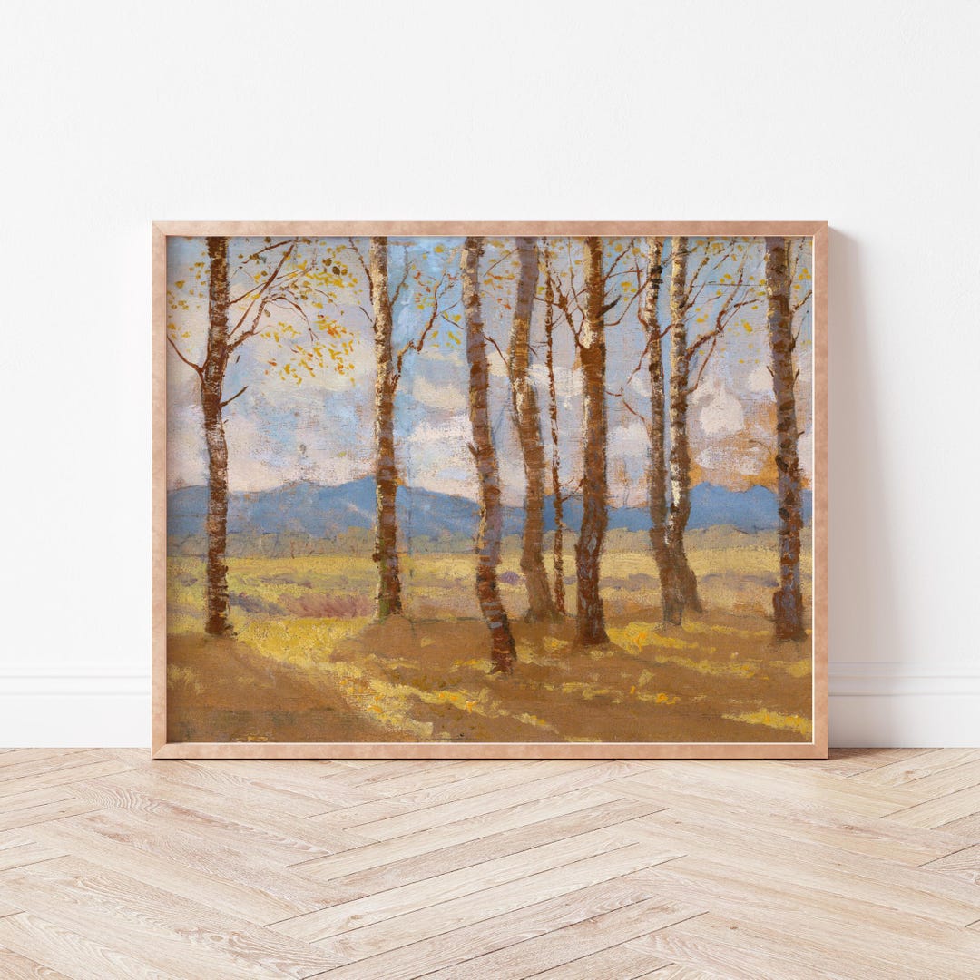 Vintage Birch Tree Art Print: Golden Autumn Landscape (digital Download ...