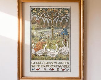 Vintage "Goosey Gander" Mutter Gänsedruck | Kinderreim Illustration (Digitaler Download)