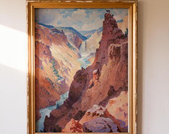 Vintage Grand Canyon Print, Colorful Canyon Landscape Wall Art, Western Decor, Digital Download