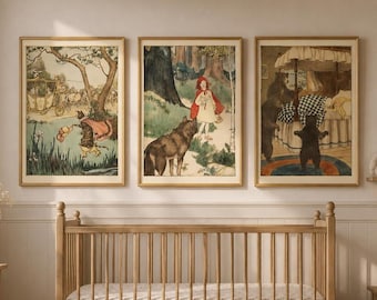 Vintage Storybook Nursery Prints | Woodland Fairy Tale Wall Art | Cottagecore Nursery (Digital Download)