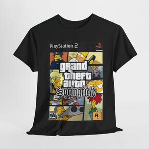 GTA Springfield T-Shirt - Funny Parody Tee, Retro Gamer Gift, Open-World Design, 90s Cartoon Shirt, Meme Video Game Tee