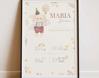 Personalized Baby Birth Stats Poster | Custom Newborn Wall Art | Digital Download Baby Announcement Print | Nursery Decor  Baby Room Digital