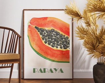 Papaya Fruit Digital Print For Kitchen Decor, Minimalist Food Design Gallery Wall Art, Cute Papaya Poster, Printable Tropic Hand Drawn Photo