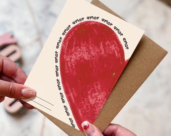 Valentine's Day Gift Card Digital Print - Minimalist Love Amor Greeting Card