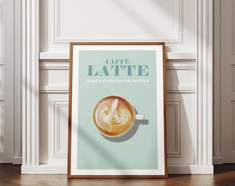 Coffee Latte Digital Print- Minimalist Design Wall Decor Art