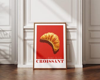 Two Croissant Digital Print (2 Color Options) - Minimalist Design Wall Decor Art | Kitchen Posters