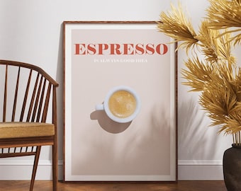 Coffee Digital Print - Minimalist Espresso Photo Wall Decor - Retro Espresso Photo for Kitchen- Italian Espresso Poster Digital  Download