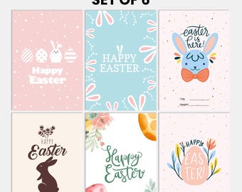 6 Pack Easter Gift Cards - Happy Easter Printable Card Set - Digital Print Easter Card