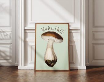 Minimal Vintage Mushroom Botanical Poster | Botanical Kitchen Decor – High Quality Digital Download – Printable Wall Art for Plant Lovers