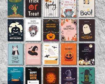 20 Set Printable Halloween Gift Card | Spooky Cute Trick or Treat Tags | Instant Download Digital Print Halloween Cards for Kids & Adults