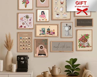 Set of 13 Printable Coffee Wall Art Posters, Coffee Bar Kitchen Decor, Trendy Coffee Bar Set of 13 Digital Prints, Coffee Corner Poster