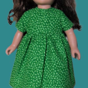 Green print 18&quot; doll dress