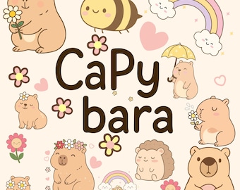 Capybara Clipart Set SVG, Capybara Spring Garden Flower Digital file