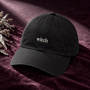 Witch Word Embroidered Baseball Cap, Minimalist Halloween Dad Hat