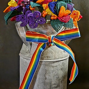 Milk Can Shabby Chic filled with a Rainbow of French Beaded Flowers.