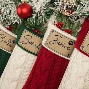 2026 Engraved Leather Patch Stockings,Christmas Stockings with Name,Holiday Stockings,Knit Stockings,Family Stocking Set,Holiday Decor Gift