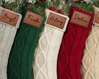 Kerstkousen met gegraveerde leren patch (2026), kerstkousen met naam, kerstcadeau, gebreide kousen, set kerstkousen voor het hele gezin, cadeau voor de feestdagen