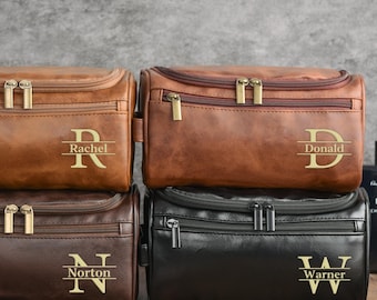 Personalized Men's Leather Toiletry Bag, Custom Engraved Dopp Kits, Travel Toiletry Bag, Leather Accessory,Groomsmen Gift,Father's Day Gift