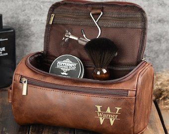 Trousse de toilette en cuir personnalisée pour homme, kits Dopp gravés personnalisés, trousse de toilette de voyage, cadeau de Noël, accessoire en cuir, cadeau garçon d'honneur
